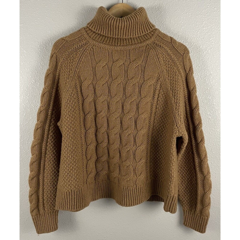 Gap Womens S Brown Cableknit Boxy Oversize Fisherman Wool Alpaca Blend Chunky